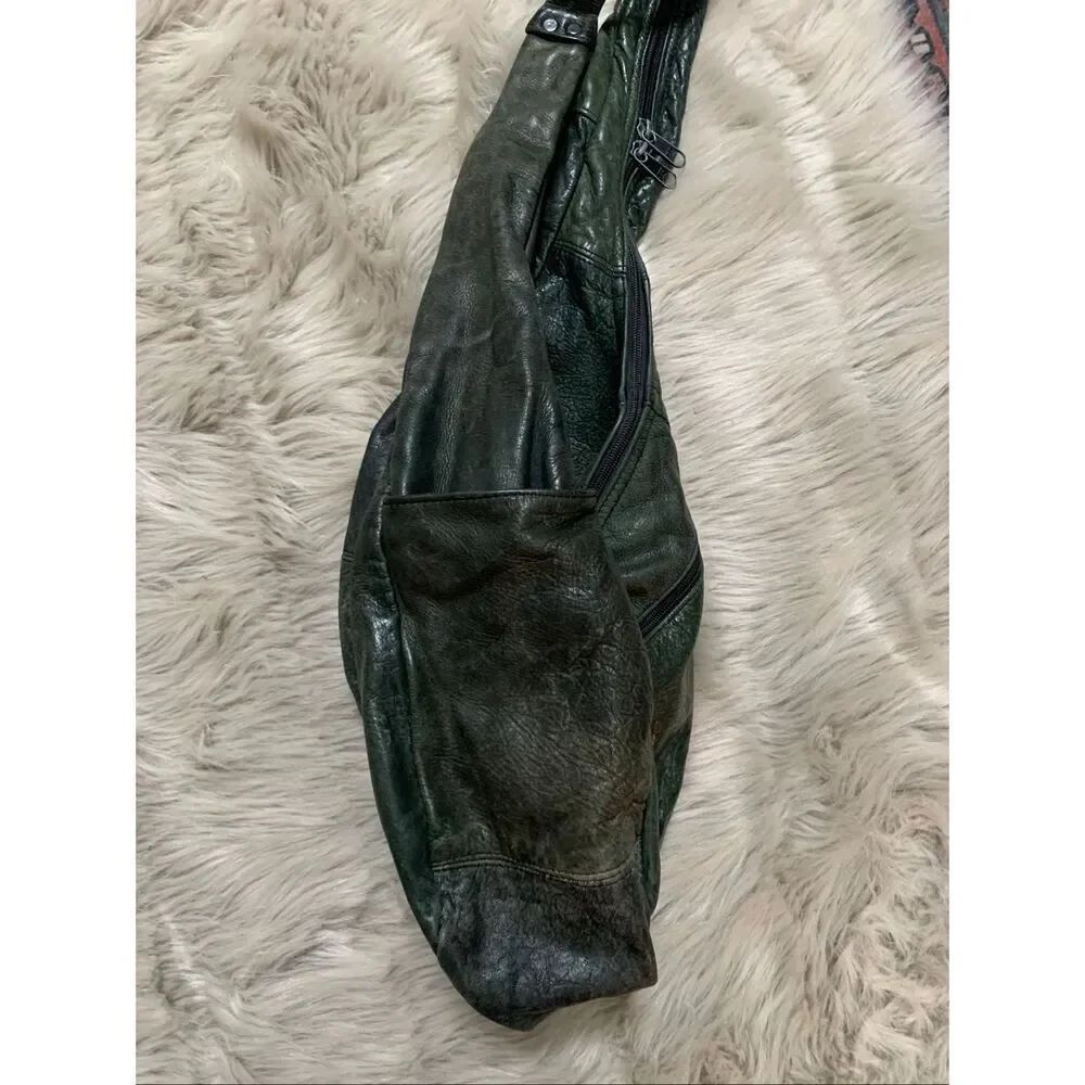 Dark green leather hobo shoulder bag purse - Picture 4 of 15